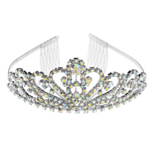 60202 - Rhinestone Tiara with Heart Motif - Sil AB