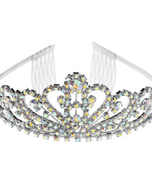 60202 - Rhinestone Tiara with Heart Motif - Sil AB