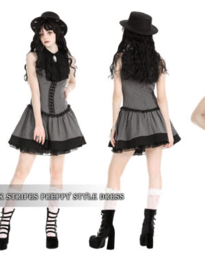 DW971 - Dark stripes preppy style dress