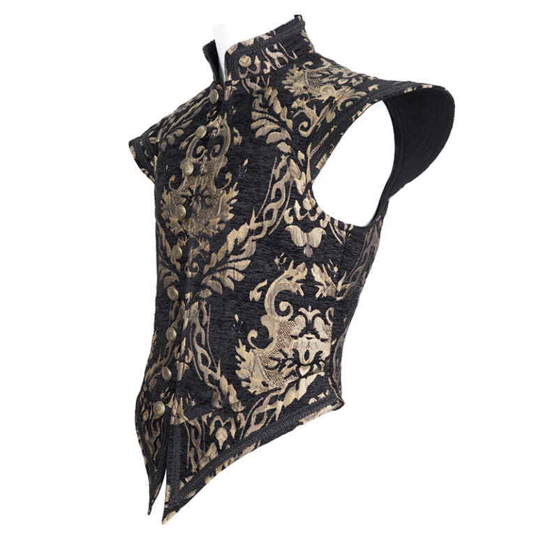 WT08201 - Brocade doublet vest -Black and gold - Image 3