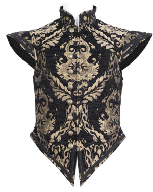 WT08201 - Brocade doublet vest -Black and gold