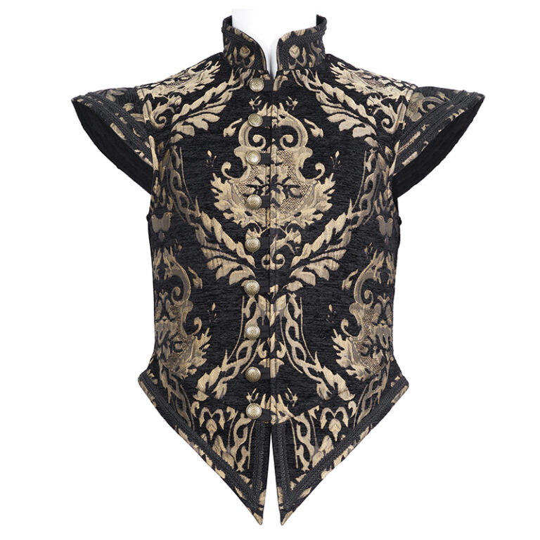 WT08201 - Brocade doublet vest -Black and gold