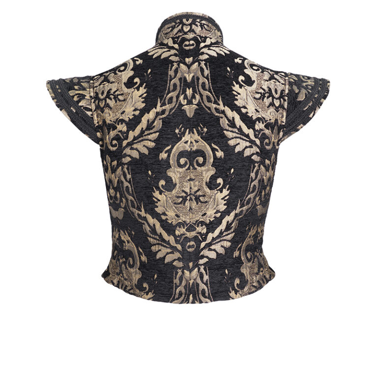 WT08201 - Brocade doublet vest -Black and gold - Image 2