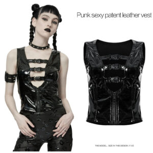 WY1470 - Pleather Sleeveless Buckle Top