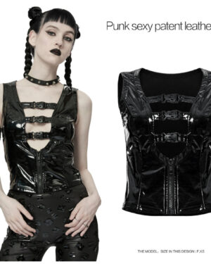 WY1470 - Pleather Sleeveless Buckle Top