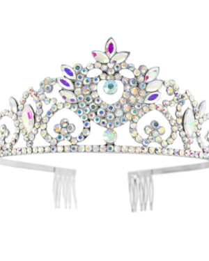 60777 - Rhinestone Tiara AB Silver, 10.25x2x5.5