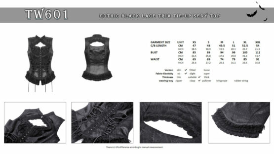 TW601 - Gothic black lace trim tie-up sexy top - Image 9