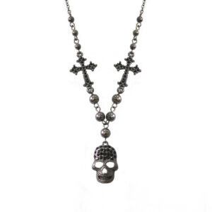18442 - bn skull with cross necklace ..Size 1.8x0.6in..Length 15+3in