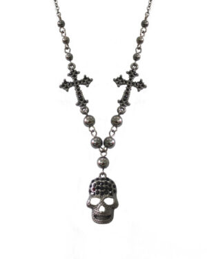 18442 - bn skull with cross necklace ..Size 1.8x0.6in..Length 15+3in