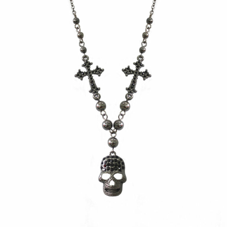 18442 - bn skull with cross necklace ..Size 1.8x0.6in..Length 15+3in