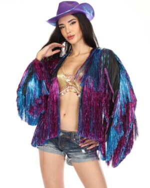 2541 - Tinsel fringe jacket-Purple/blue