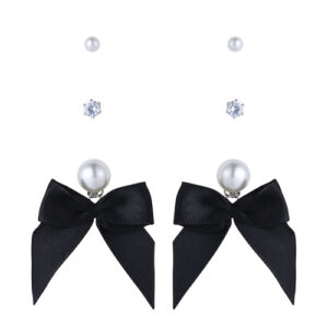 28571 - r 3pr pearl bow earring, black..