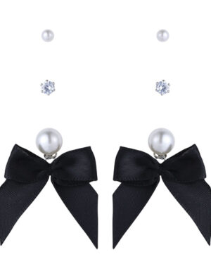28571 - r 3pr pearl bow earring, black..
