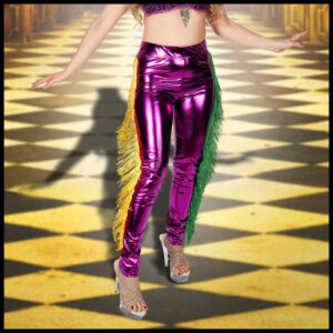 3865 - Mardi Gras Shiny pants with side tassels-Purple-LXL