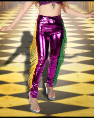 3865 - Mardi Gras Shiny pants with side tassels-Purple-LXL