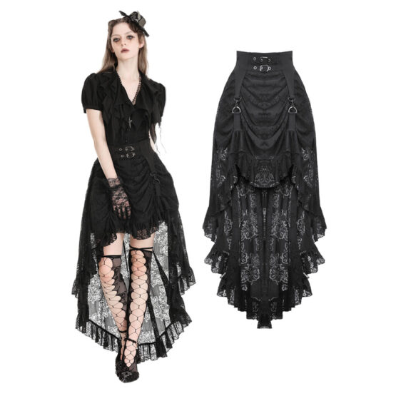 KW343 - Gothic princess black lace hi-low skirt