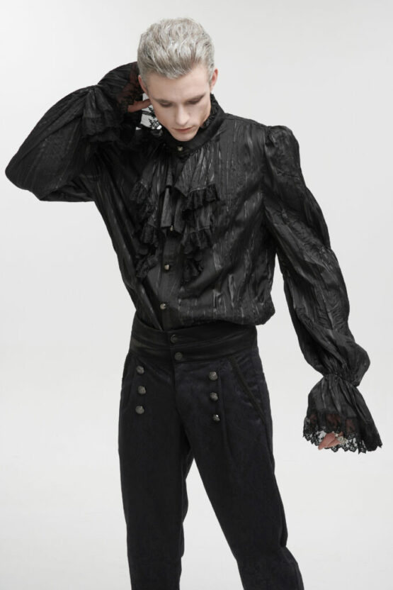 SHT092 - Gothic Ruffled Pinstripe Shirt with Lace Trimming - Image 5