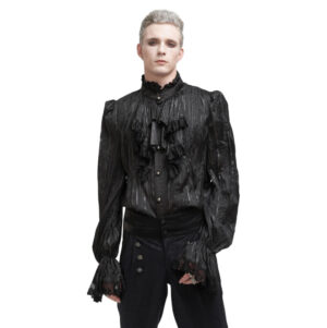 SHT092 - Gothic Ruffled Pinstripe Shirt with Lace Trimming