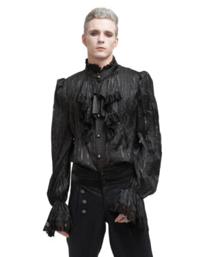 SHT092 - Gothic Ruffled Pinstripe Shirt with Lace Trimming