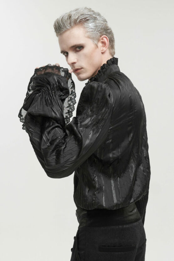 SHT092 - Gothic Ruffled Pinstripe Shirt with Lace Trimming - Image 3