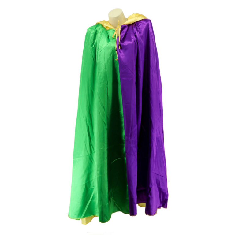 8492MDG - Reversible Cape / Cloak with hood, Satin, Mardi Gras  Mardi Gras - Image 2