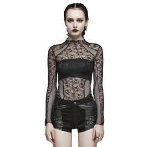 WT882 - Spliced spider mesh mock neck t-shirt