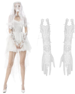 AGL017 - White embroidered Wedding Gloves- o/s