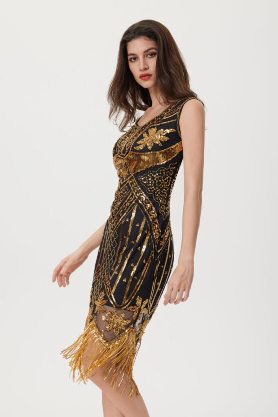 2515 - Retro Vintage deco dress-Gold/Black-2XL - Image 3