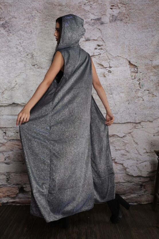 2588 - Grey sparkle hooded long duster-OS - Image 2