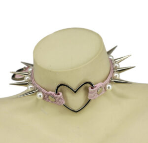 BZ12 - Pink Heart choker with long spike and pearls