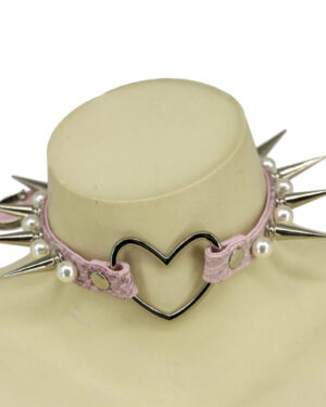 BZ12 - Pink Heart choker with long spike and pearls