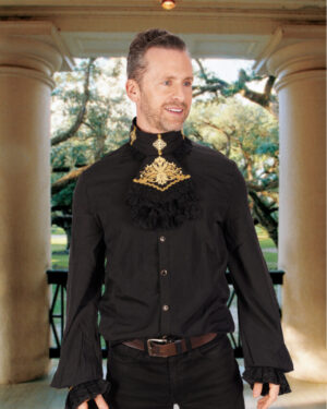 SHT2301 - Gothic Pirate Shirt with Gold Embroidery and Victorian Collar