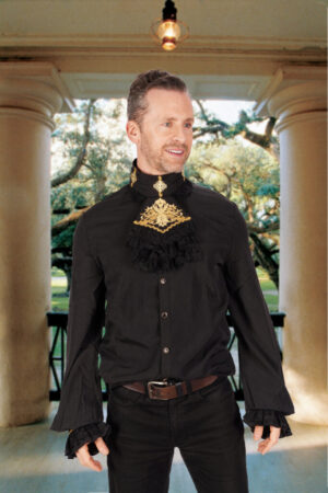 SHT2301 - Gothic Pirate Shirt with Gold Embroidery and Victorian Collar