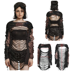 WT801 - Punk hollow out T-shirt-Black/Brown