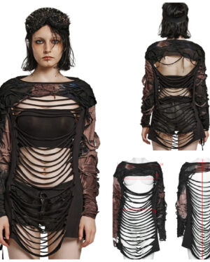 WT801 - Punk hollow out T-shirt-Black/Brown