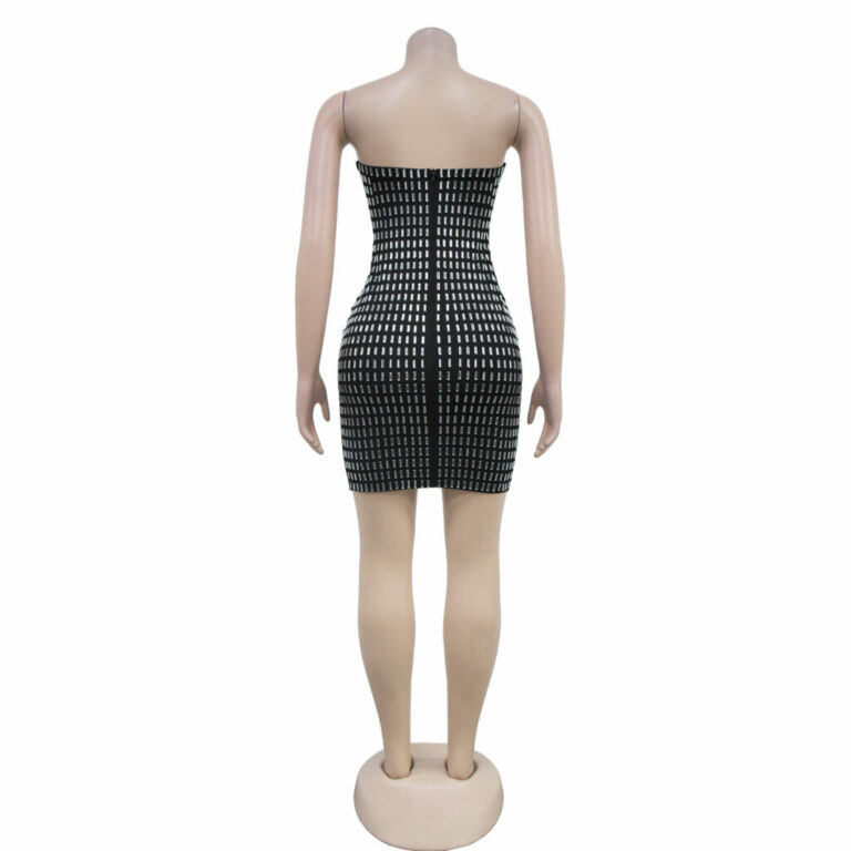 7547 - Strapless mini bodycon rhinestone dress-Black - Image 2