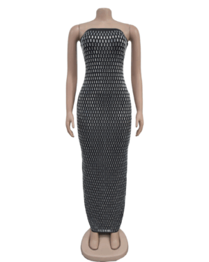 7549 - Rhinestone strapless long dress with back slit-black