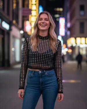 94081 - Studded mesh long sleeve crop top