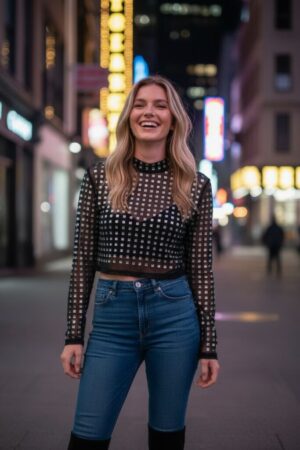 94081 - Studded mesh long sleeve crop top