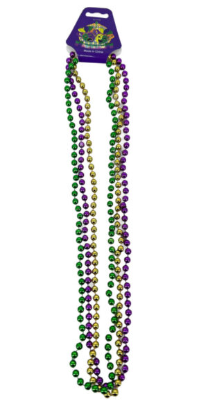 18601 - Mardi Gras round ball bead necklace..7mm bead / 33 in