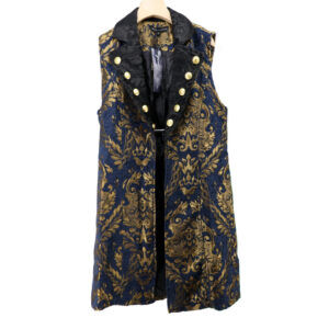 200112 - Collar two tone brocade pirate vest-Blue/Gold-2XL