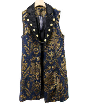 200112 - Collar two tone brocade pirate vest-Black/Silver