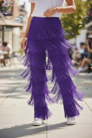 3877 - Purple tassel fringe pants