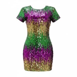 3879 - Fitted mardi gras sequin dress-L