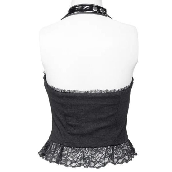 64020 - Black pleather lace halter corset - Image 3