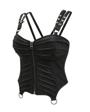 64132 - Black armor pleated corset with strap and back lace