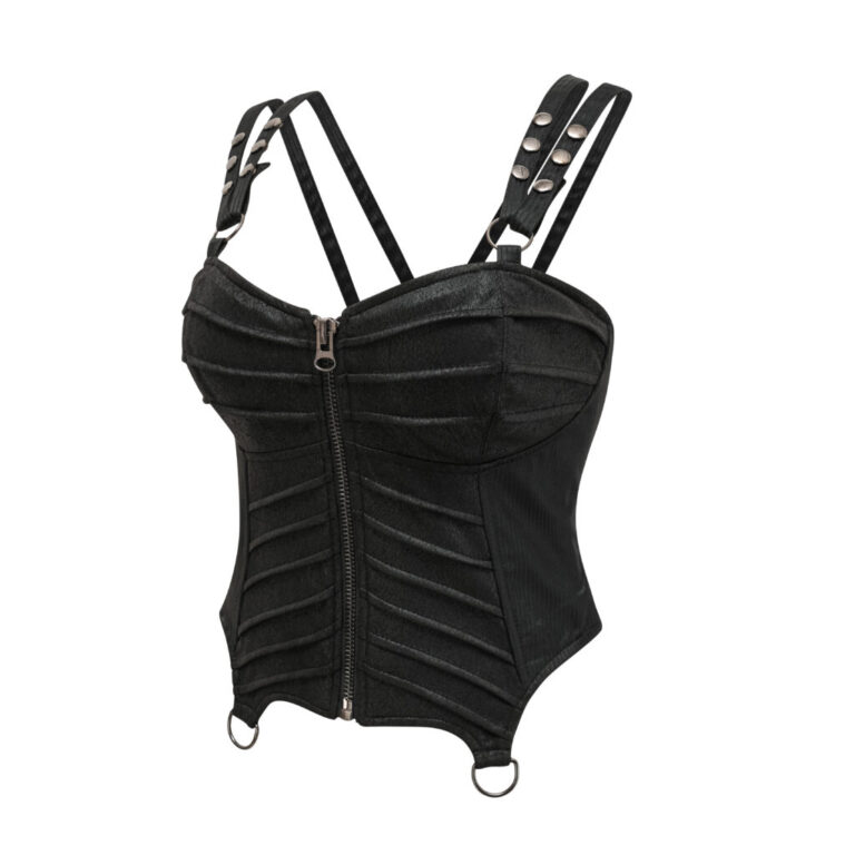 64132 - Black armor pleated corset with strap and back lace