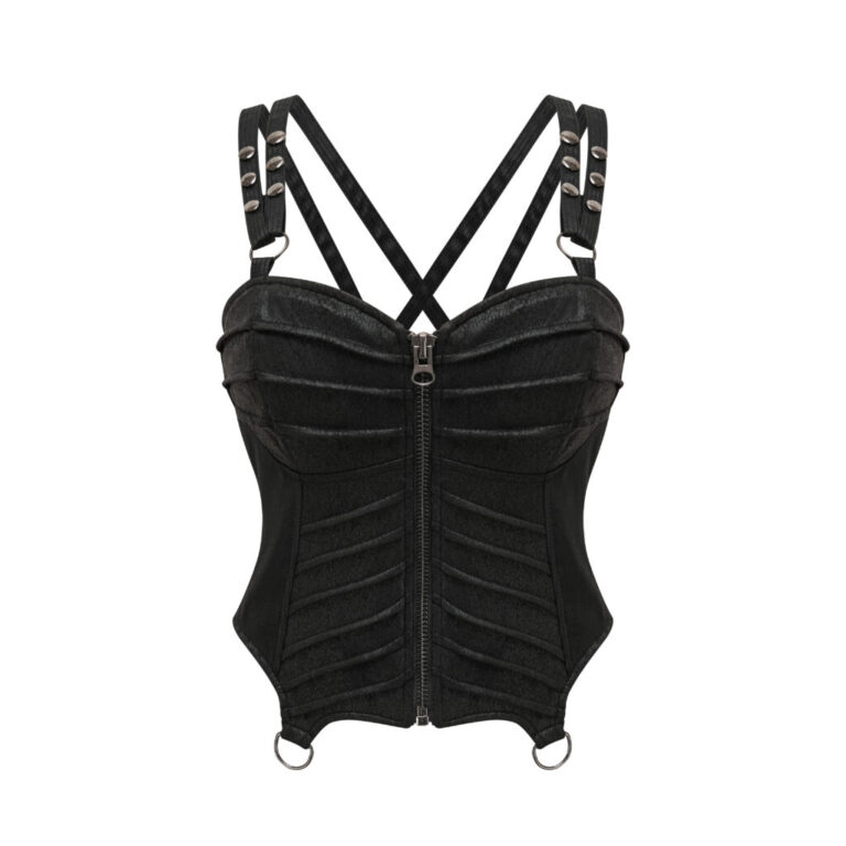 64132 - Black armor pleated corset with strap and back lace - Image 3