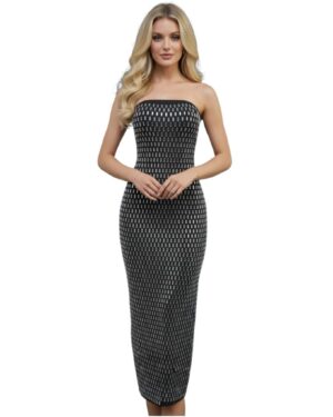 7549 - Rhinestone strapless long dress with back slit-black