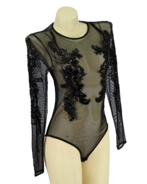 94085 - Black Mesh Bodysuit with Sequins